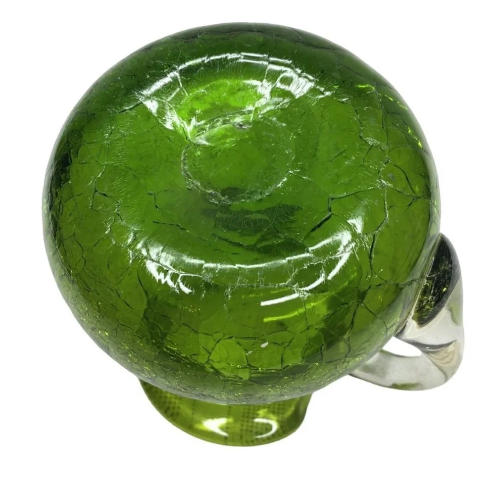 Vintage Blenko green crackle glass pitcher with clear glass handle - Picture 2 of 5